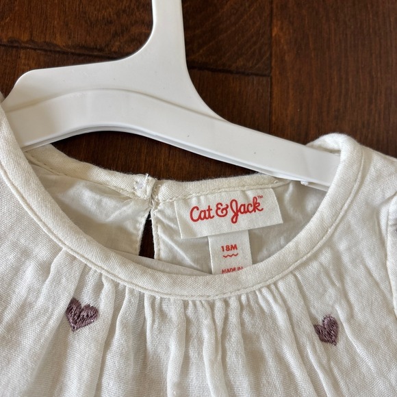 Cat and Jack Girls Dress 18 Months White Gauzy Embroidered Hearts Purple NEW - Picture 5 of 8